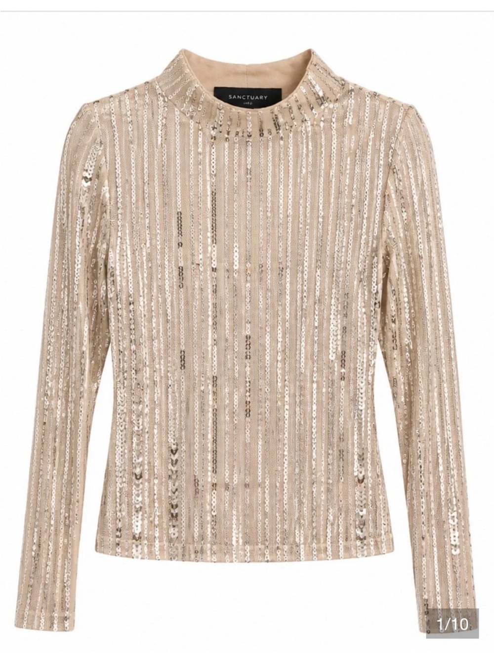 Sanctuary Multicolor Sequined Mock Neck Long-Sleeve Top Size XS